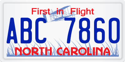 NC license plate ABC7860
