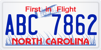NC license plate ABC7862