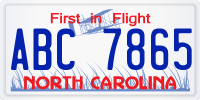 NC license plate ABC7865
