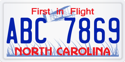 NC license plate ABC7869