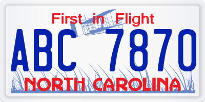 NC license plate ABC7870