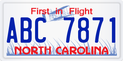 NC license plate ABC7871