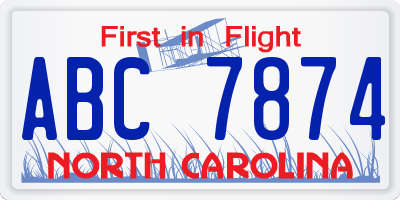 NC license plate ABC7874