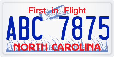 NC license plate ABC7875