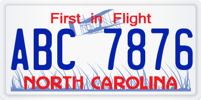 NC license plate ABC7876