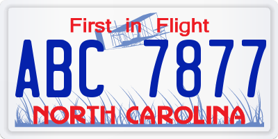 NC license plate ABC7877