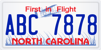 NC license plate ABC7878