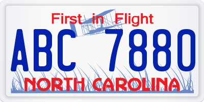 NC license plate ABC7880