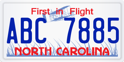 NC license plate ABC7885