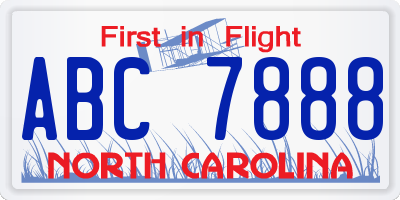 NC license plate ABC7888