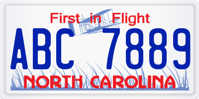 NC license plate ABC7889