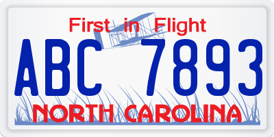NC license plate ABC7893