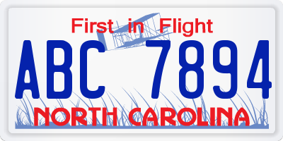 NC license plate ABC7894
