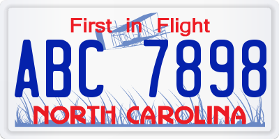NC license plate ABC7898