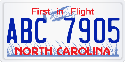 NC license plate ABC7905