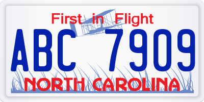 NC license plate ABC7909