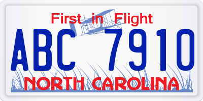 NC license plate ABC7910