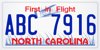 NC license plate ABC7916