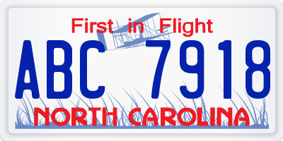NC license plate ABC7918