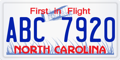 NC license plate ABC7920