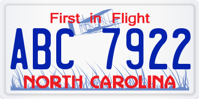 NC license plate ABC7922