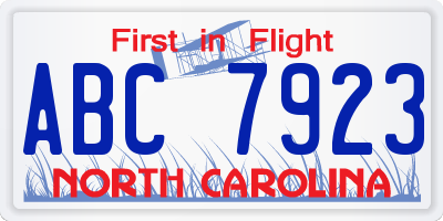 NC license plate ABC7923