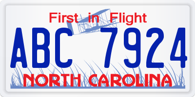 NC license plate ABC7924