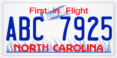 NC license plate ABC7925