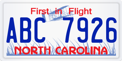 NC license plate ABC7926