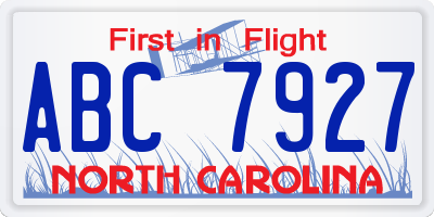 NC license plate ABC7927