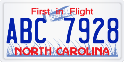 NC license plate ABC7928