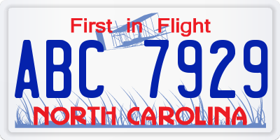 NC license plate ABC7929