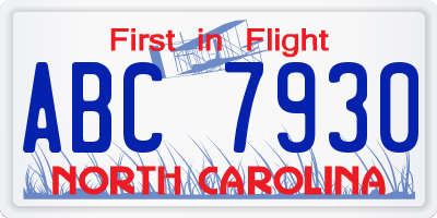 NC license plate ABC7930