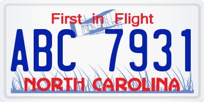 NC license plate ABC7931