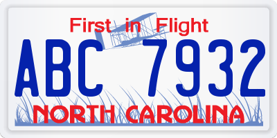 NC license plate ABC7932