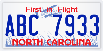 NC license plate ABC7933