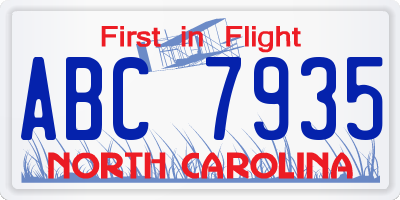 NC license plate ABC7935