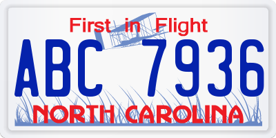 NC license plate ABC7936