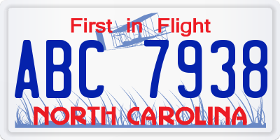 NC license plate ABC7938