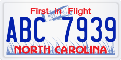 NC license plate ABC7939