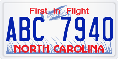NC license plate ABC7940