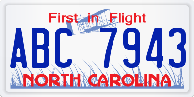 NC license plate ABC7943