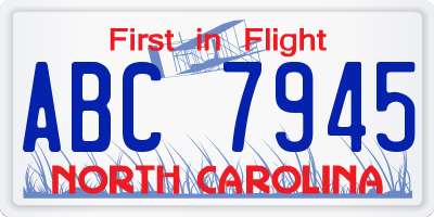 NC license plate ABC7945