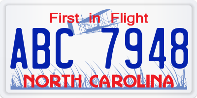 NC license plate ABC7948