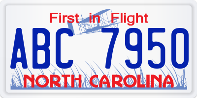 NC license plate ABC7950