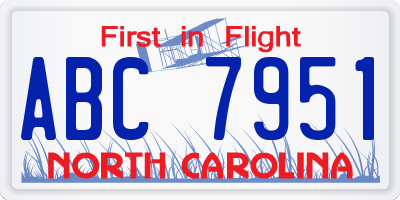 NC license plate ABC7951