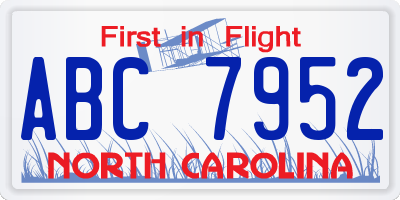 NC license plate ABC7952