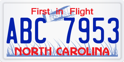 NC license plate ABC7953