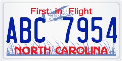 NC license plate ABC7954