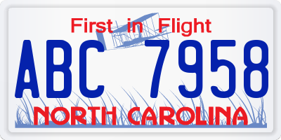 NC license plate ABC7958